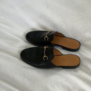 Gucci Princetown Leather Horse-bit Mule Flat Slipper Black Size 37.5/ 7.5